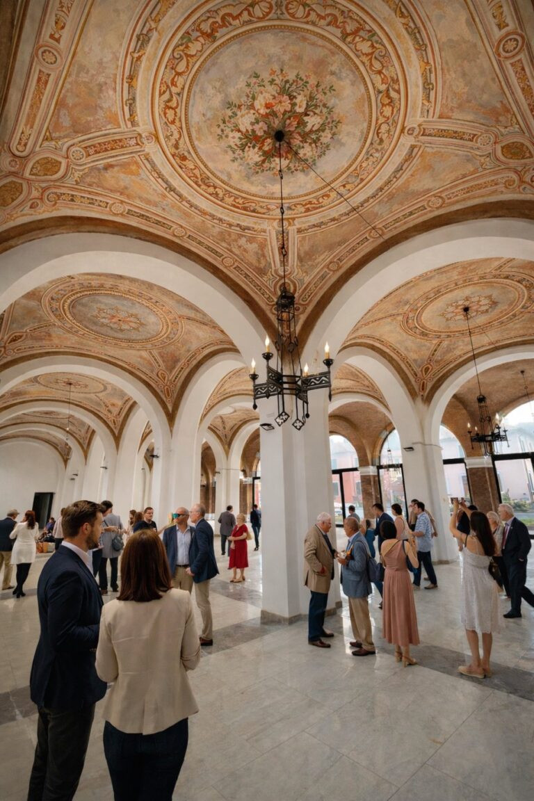 Illustrazione di interni monumentali con volte decorate
