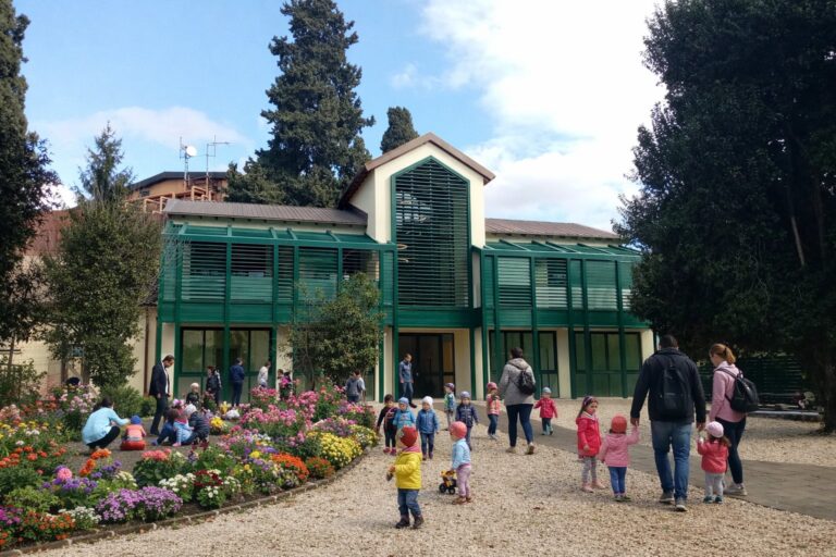Illustrazione di edificio e spazi esterni per l’istruzione